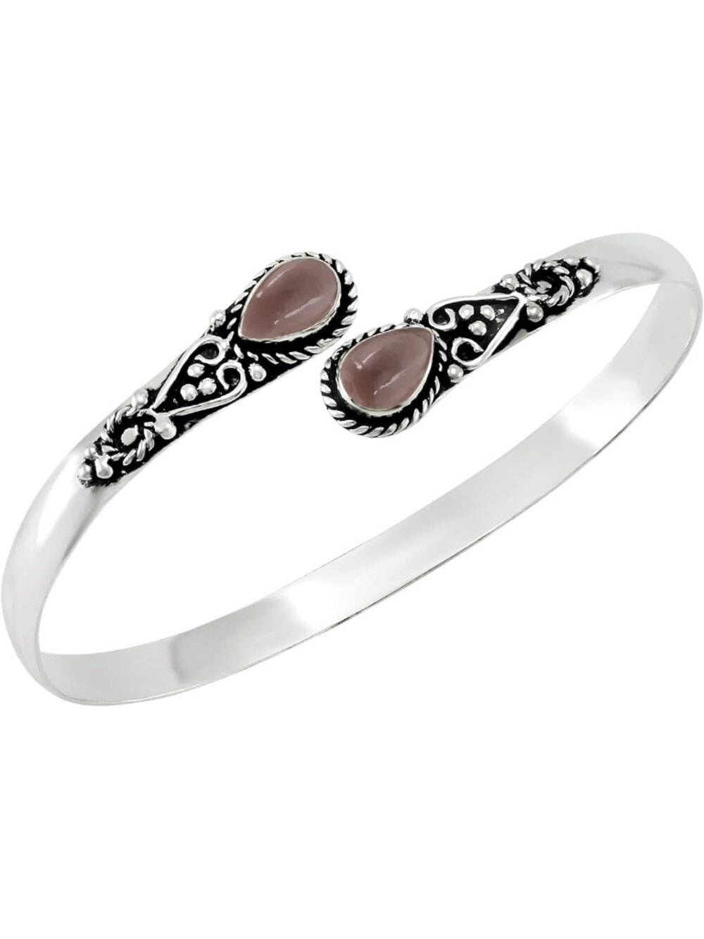 Adjustable Pear Shape Natural Gemstone Open Bangle Bracelet for Women